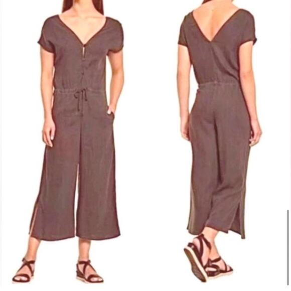 Cloth & Stone Wide Leg Crop Purple Drawstring Jumpsuit Size Large - Picture 1 of 8